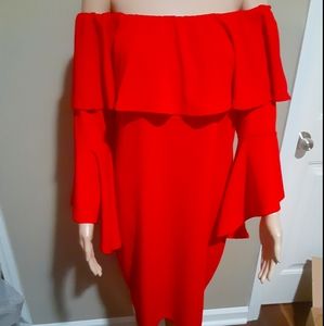 Red off shoulder dress